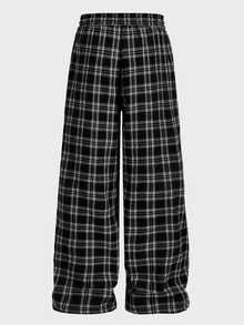 EASEVO Men's Plus Size Casual Plaid Woven Loose Fit Long Pants - Black and White - View 6