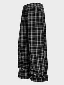 EASEVO Men's Plus Size Casual Plaid Woven Loose Fit Long Pants - Black and White - View 1