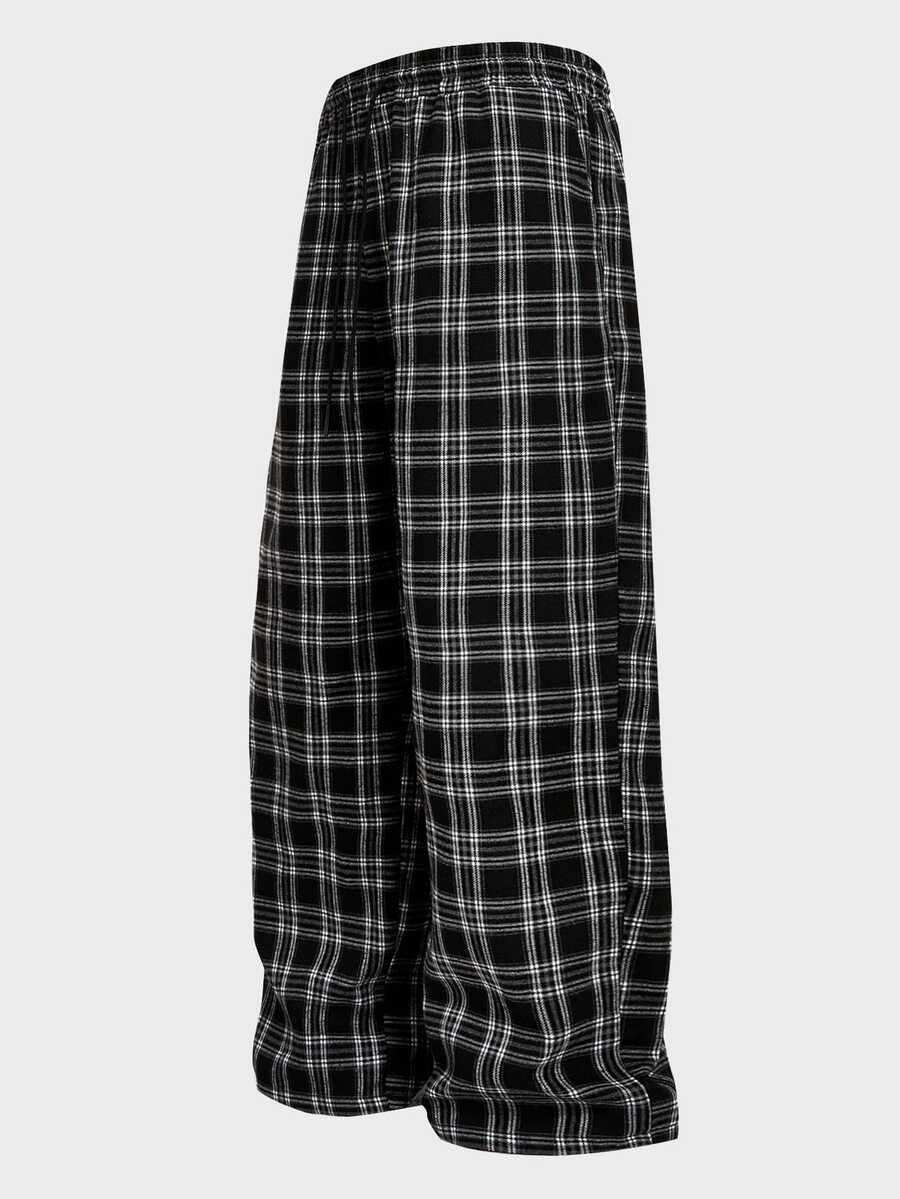 EASEVO Men's Plus Size Casual Plaid Woven Loose Fit Long Pants - Black and White - View 1