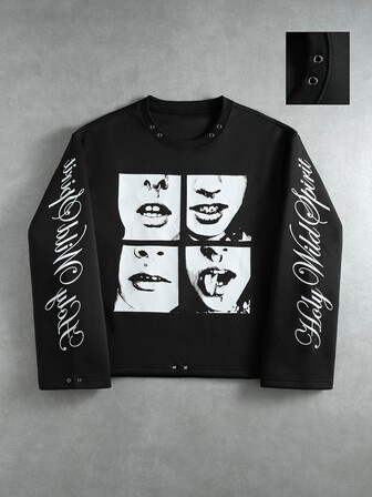 T-shirt ample à manches longues avec imprimé de personnage de rue pour hommes