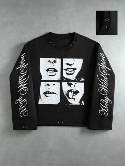 T-shirt ample à manches longues avec imprimé de personnage de rue pour hommes