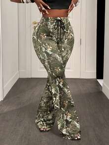 BamGleam 女士时尚通勤设计感喇叭裤 - 軍綠色 - 查看 4