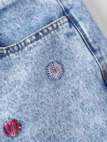 Sweetra 花卉刺繡寬腿牛仔褲 - 藍色 - 查看 4
