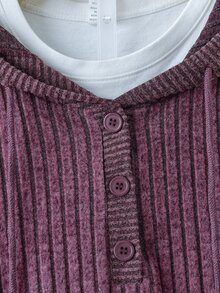 EMERY ROSE Women's Plus Size Ribbed Long Sleeve Casual Hooded Sweatshirt, Autumn/Winter Casual Top Fall - Purple - View 3