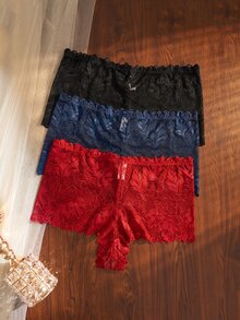 Divavoom 女款大尺碼性感蕾絲內褲 3件組 - 彩色 - 查看 7