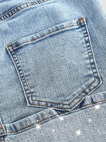 Glamine SHEIN Glamour Women's Denim Rhinestone Fitted Mini Skirt - Blue - View 7