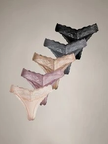 DreamPoppy 5pcs/Pack Women's Multi-Color Casual Lace Patchwork Low Waist Thong Panty - Multicolor - View 2