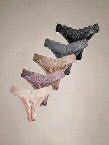 DreamPoppy 5pcs/Pack Women's Multi-Color Casual Lace Patchwork Low Waist Thong Panty - Multicolor - View 3