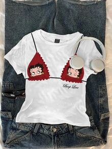 Attitoon Betty Boop x SHEIN Casual Minimalist Cartoon Print Plus Size T-Shirt For Summer - Multicolor - View 3