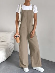 Breezaya Women's Casual Jumpsuit With Adjustable Straps, Suitable For Office, School, And All Seasons - Khaki - View 4