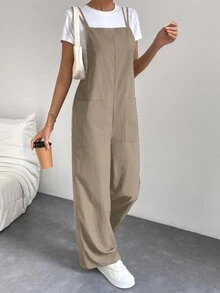 Breezaya Women's Casual Jumpsuit With Adjustable Straps, Suitable For Office, School, And All Seasons - Khaki - View 3