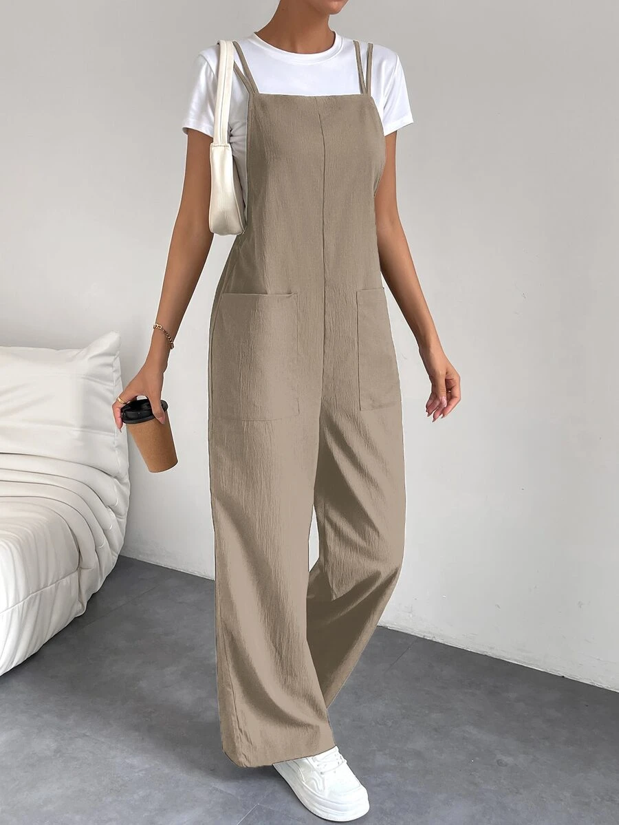 Breezaya Women's Casual Jumpsuit With Adjustable Straps, Suitable For Office, School, And All Seasons - Khaki - View 1