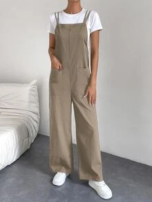Breezaya Women's Casual Jumpsuit With Adjustable Straps, Suitable For Office, School, And All Seasons - Khaki - View 6