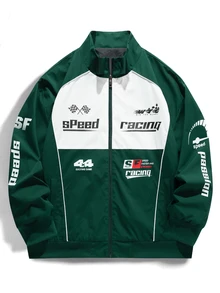 Manfinity Roghcode Men's Autumn Casual Colorblock Patchwork Letter Print Jacket - Green - View 1