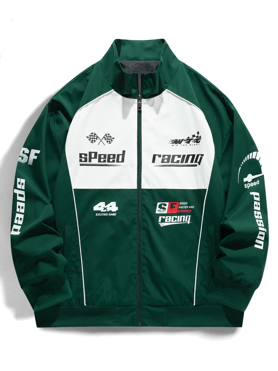 Manfinity Roghcode Men's Autumn Casual Colorblock Patchwork Letter Print Jacket - Green - View 1