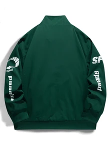 Manfinity Roghcode Men's Autumn Casual Colorblock Patchwork Letter Print Jacket - Green - View 2