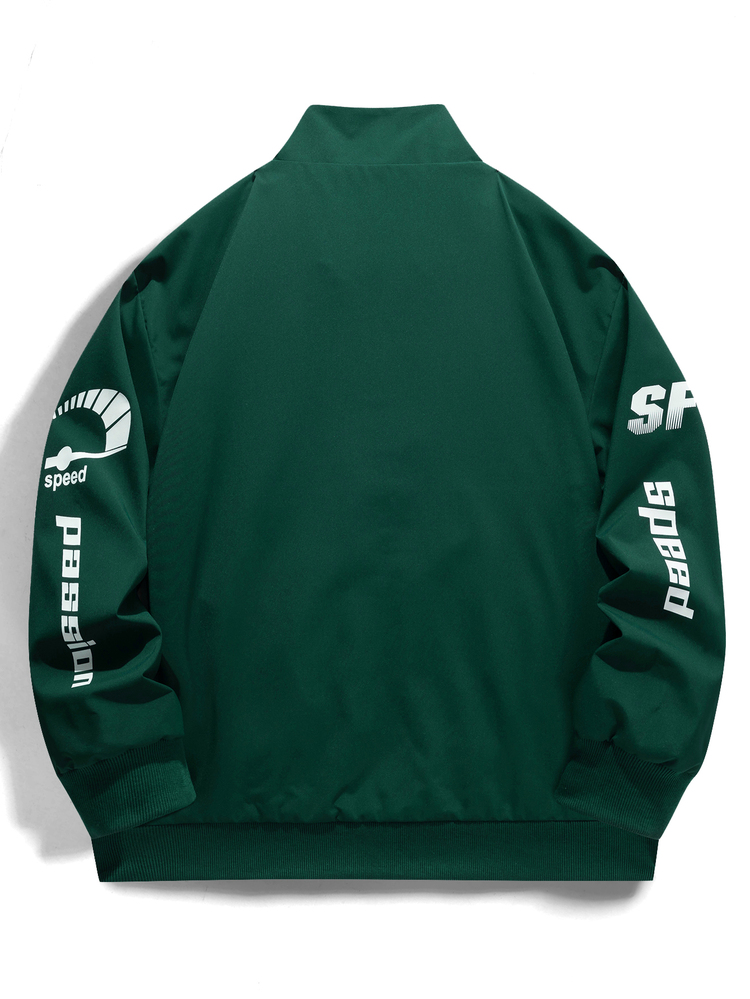 Manfinity Roghcode Men's Autumn Casual Colorblock Patchwork Letter Print Jacket - Green - View 2
