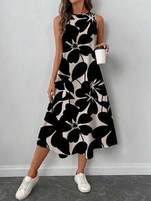 SHEIN LUNE Women's Casual Beige Floral Print Mid-Length Dress, Suitable For Spring/Summer Holiday,Sun Dresses Women,Shirt Chic Vacation ,Country Dress - Multicolor - View 6