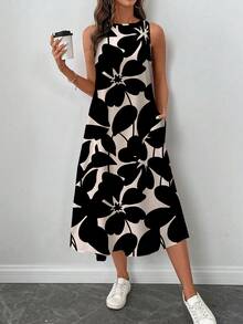 SHEIN LUNE Women's Casual Beige Floral Print Mid-Length Dress, Suitable For Spring/Summer Holiday,Sun Dresses Women,Shirt Chic Vacation ,Country Dress - Multicolor - View 2