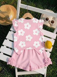 Baby Girl Casual Fashion Cute Flutter Sleeve Round Neck Top, Suitable For Spring And Summer - Multicolor - View 2