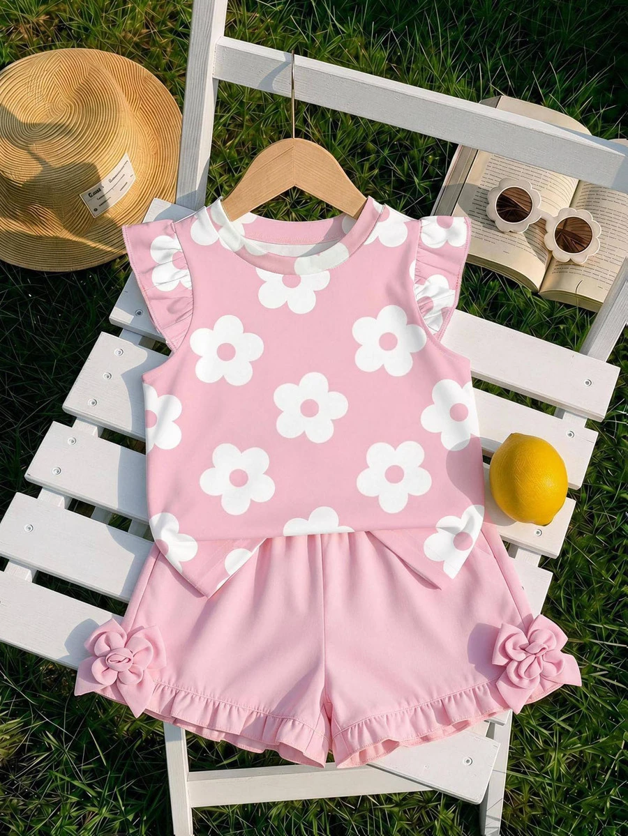 Baby Girl Casual Fashion Cute Flutter Sleeve Round Neck Top, Suitable For Spring And Summer - Multicolor - View 1