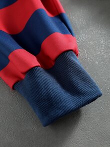 ROMWE MEN Men's Striped Letter Print Pocket Design Loose Fit Hoodie - Red - View 5