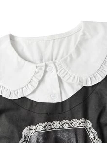 ROMWE Goth Figure Graphic Peter Pan Collar 2 In 1 Dress - Black - View 4