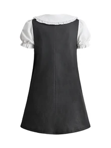 ROMWE Goth Figure Graphic Peter Pan Collar 2 In 1 Dress - Black - View 2