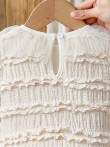 Cozy Pixies Babygirl Sweet Patchwork Textured Bodysuit White Versatile Winter/Autumn/Spring/Summer - White - View 5