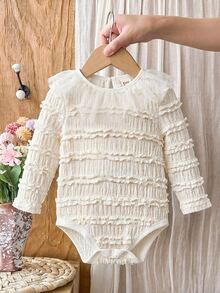 Cozy Pixies Babygirl Sweet Patchwork Textured Bodysuit White Versatile Winter/Autumn/Spring/Summer - White - View 6