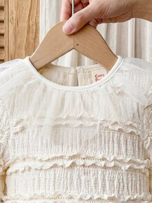 Cozy Pixies Babygirl Sweet Patchwork Textured Bodysuit White Versatile Winter/Autumn/Spring/Summer - White - View 4