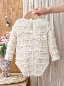 Cozy Pixies Babygirl Sweet Patchwork Textured Bodysuit White Versatile Winter/Autumn/Spring/Summer - White - View 2