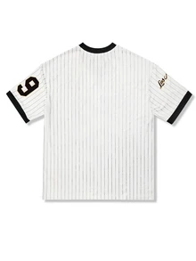 Loose Fit V-Neck Striped Print Casual Drop Shoulder Short Sleeve T-Shirt - White - View 2