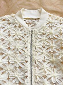Soleia Jaket Kardigan Kasual Motif Bunga 3D Musim Gugur/Dingin - Aprikot - View 6