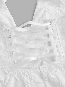 SHEIN ICON 深V领蝴蝶结吊带提花宫廷风浪漫缎面连衣裙 - 白色 - 查看 5