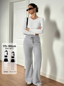 SHEIN Tall 女款刺繡喇叭褲，時尚設計，適合夏季與秋季 - 灰色 - 查看 12