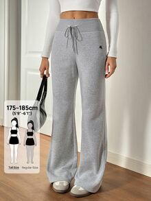 SHEIN Tall 女款刺繡喇叭褲，時尚設計，適合夏季與秋季 - 灰色 - 查看 5