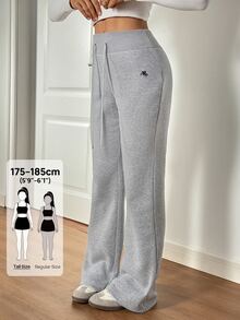SHEIN Tall 女款刺繡喇叭褲，時尚設計，適合夏季與秋季 - 灰色 - 查看 9