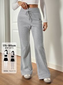 SHEIN Tall 女款刺繡喇叭褲，時尚設計，適合夏季與秋季 - 灰色 - 查看 11