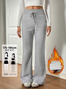 SHEIN Tall 女款刺繡喇叭褲，時尚設計，適合夏季與秋季 - 灰色 - 查看 10