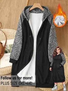 Rusticease Plus Size Women's Leopard Print Patchwork Casual Everyday Sweatshirt - Black - View 1