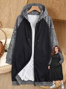 Rusticease Plus Size Women's Leopard Print Patchwork Casual Everyday Sweatshirt - Black - View 4