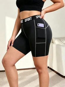 Easithlete Easithlete Women's Plus Size Casual Sports Running Fitness Shorts With Pockets Gym Workout Black And White Summer - Black - View 5