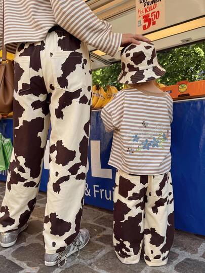 Celana Panjang Anak Laki-Laki Kasual Gaya Kampus/Jalanan, Motif Sapi Jepang, Celana Jogging, Cocok untuk Liburan, Anak Laki-Laki, Pasangan Ibu dan Anak, dan Tamu Pernikahan Anak.