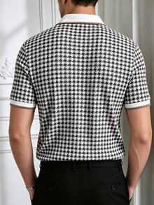 Core Aspect 男士針織千鳥格提花復古成熟休閒短袖 Polo 衫 - 彩色 - 查看 2