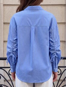 GlowEve Women Striped Print Front Button Drawstring Long Sleeve Shirt,Long Sleeve Tops Fall Cloth For Women - Blue - View 2