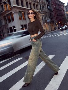 Anewsta Women's Fall/Winter Casual Grey Wide Leg Denim Jeans With Pockets & Buttons, Streetwear Versatile Pants For Night Out Going Out Everyday Outfits - Blue - View 5