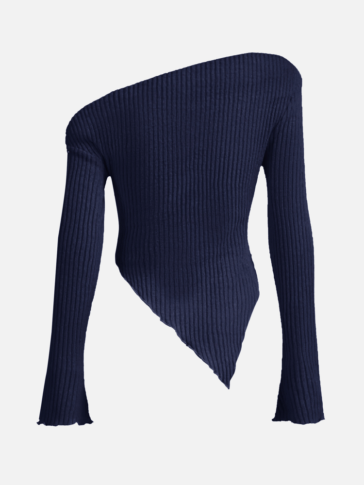 SHEIN ICON Camiseta con cuello asimétrico y ribete de lechuga, estilo Y2K grunge - Azul Marino - Añade 2