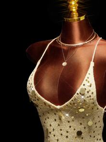 Amplova Sequin Detail Backless Halter Neck Bodycon Sweater Dress - Gold - View 5
