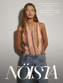 Nöista 紮染條紋無袖上衣，女款海灘度假上衣，度假風休閒時尚簡約風 - 彩色 - 查看 7